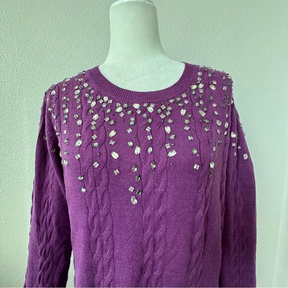 Isaac Mizrahi Live Purple Sweater Cable Knit Gemstone QVC Cardigan Size Small - Picture 11 of 15